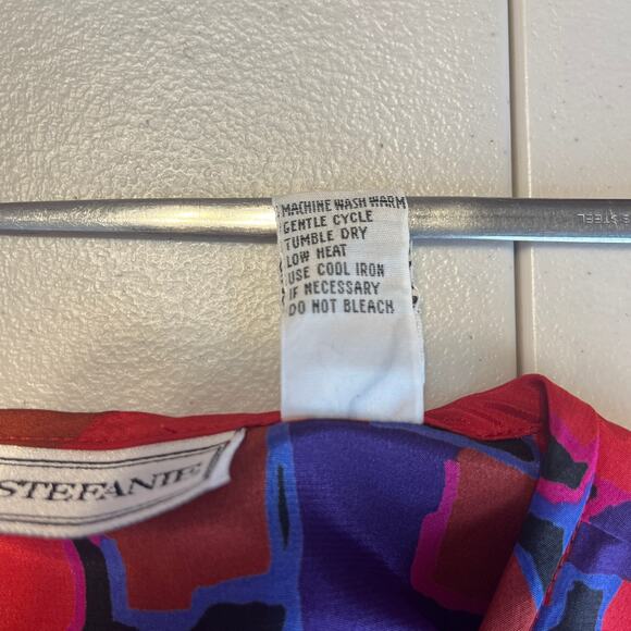 Stefanie Red Purple Silky Abstract Pattern Long Sleeve Retro Jacket Blazer 12 - Picture 8 of 11